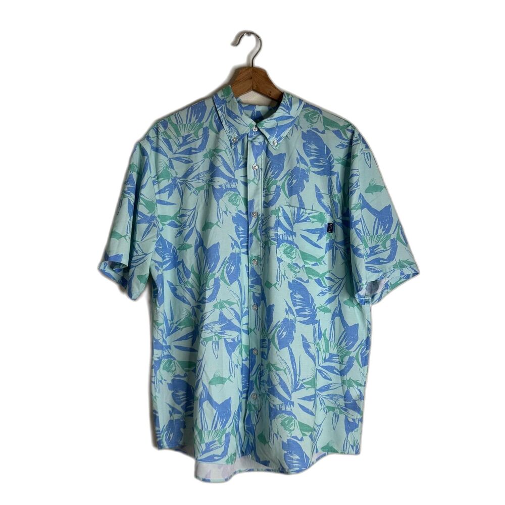 Huk Fishing Shirt Mens Large Performance Button Up Short Sleeve Floral Outdoor
